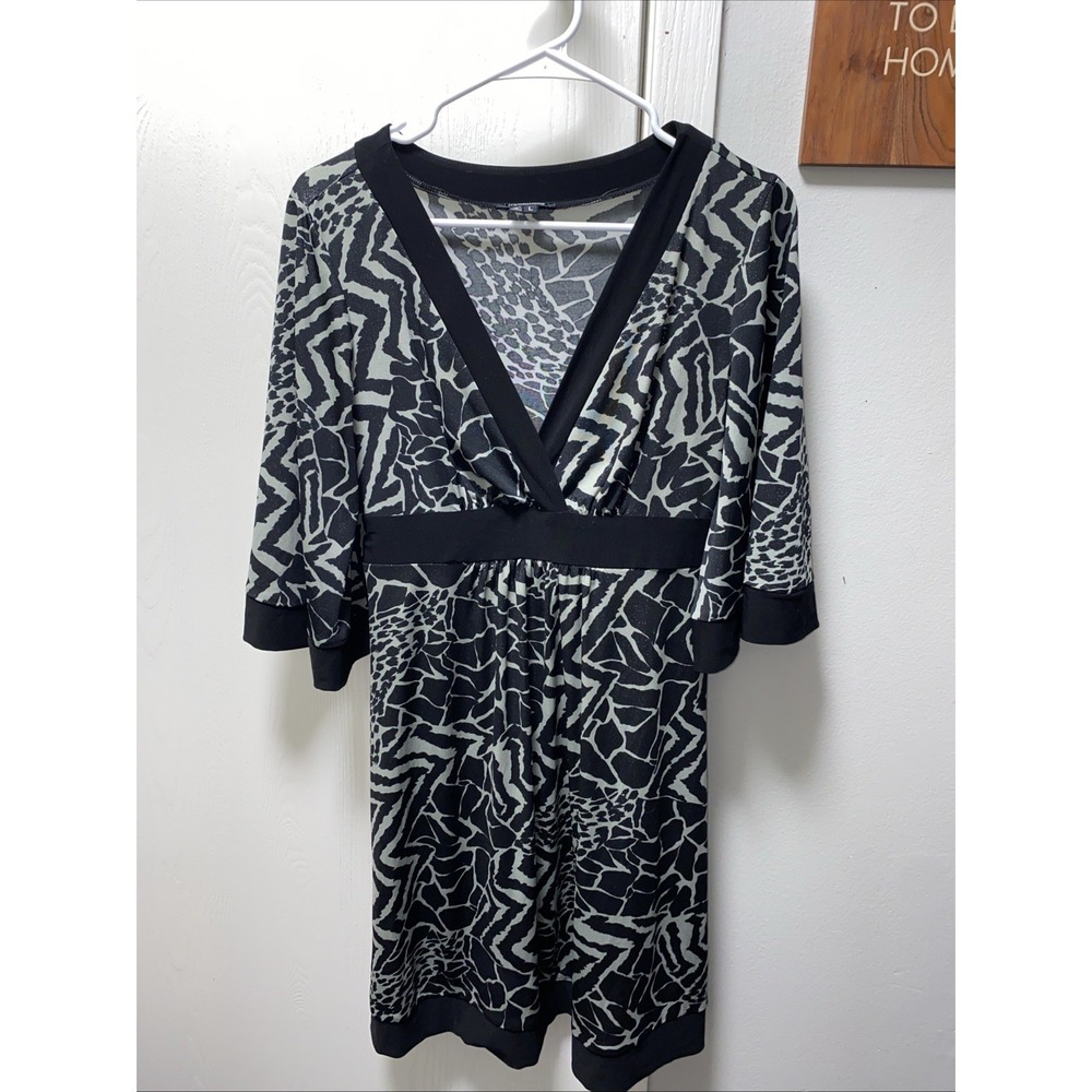 My Michelle Y2K Black And Gray V-Neck Animal Print Dress Large Shiny